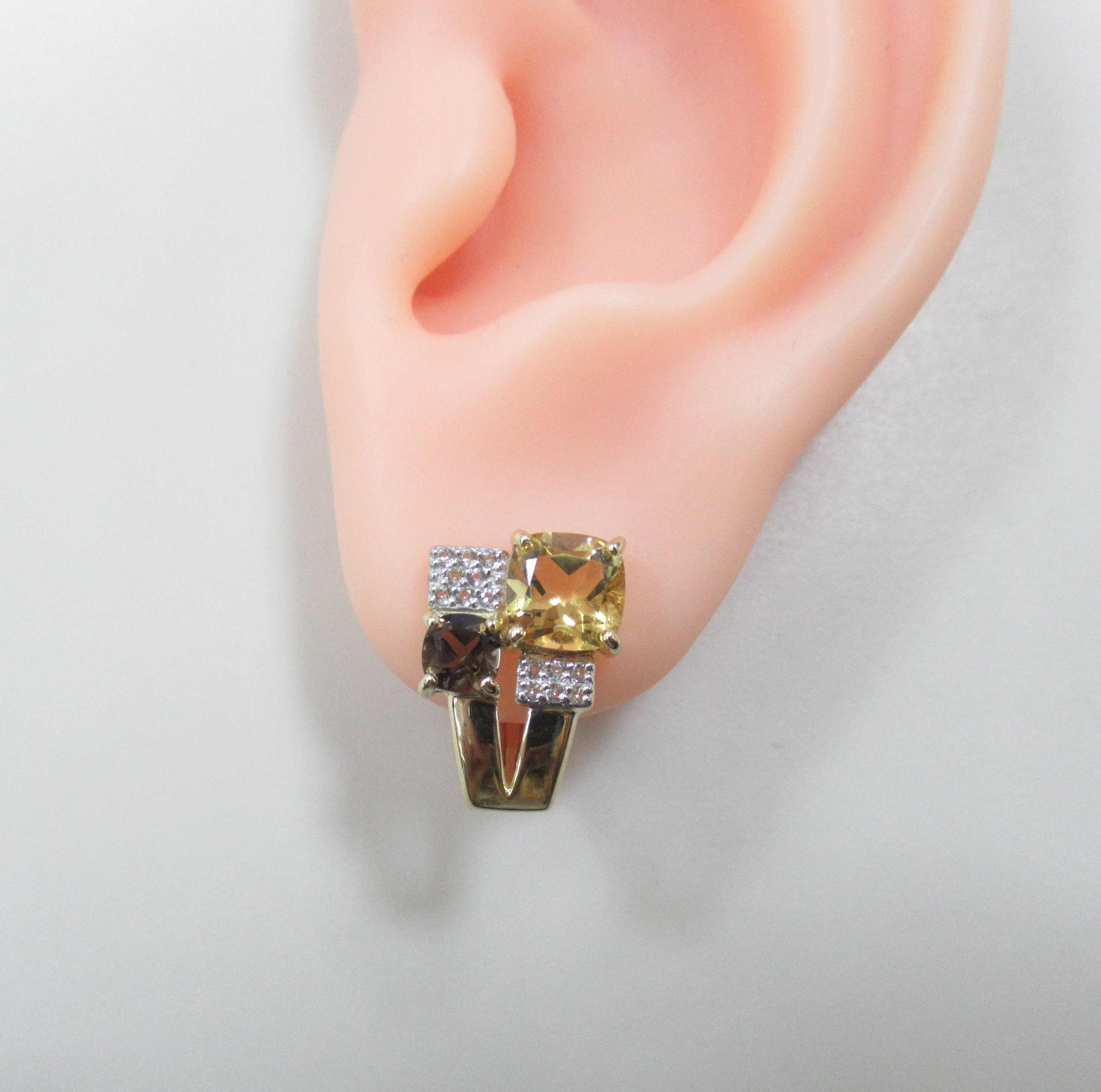 Серьги из желтого золота с цитринами и раухтопазами